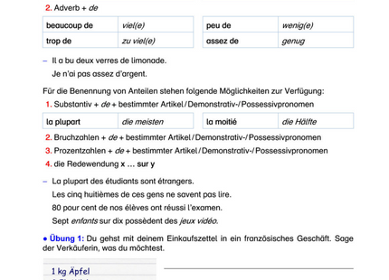 Französisch Arbeitsblatt: Mengen- und Anteilangaben – kilo de, pour cent, sur …