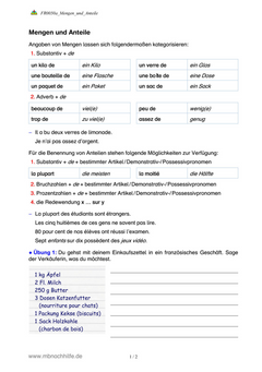 Französisch Arbeitsblatt: Mengen- und Anteilangaben – kilo de, pour cent, sur …