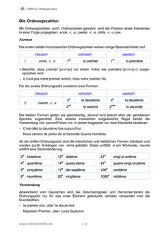 Französisch Arbeitsblatt: Ordnungszahlen – Bildung, Gebrauch & Übungen