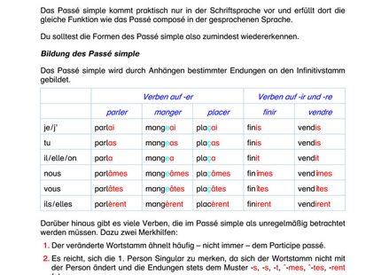 Französisch Arbeitsblatt: Passé simple – Bildung, unregelmäßige Verben & Übungen
