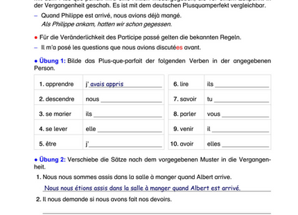 Französisch Arbeitsblatt: Plus-que-parfait – Bildung, Gebrauch & Übungen mit Lösungen