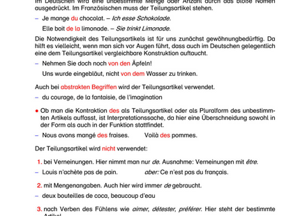 Französisch Arbeitsblatt: Teilungsartikel – du, de la, de l’