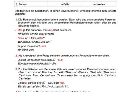Französisch Arbeitsblatt: Unverbundene Personalpronomen