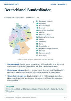 Geographie / Erdkunde Lernkarte: Deutschland: Bundesländer (A5-PDF)