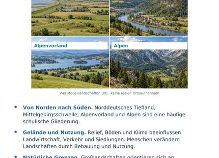 Geographie / Erdkunde: Deutschlands Großlandschaften – Vorderseite der A5-Lernkarte