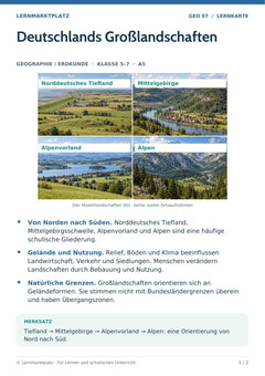 Geographie / Erdkunde Lernkarte: Deutschlands Großlandschaften (A5-PDF)