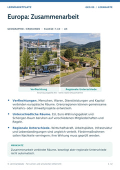 Geographie / Erdkunde Lernkarte: Europa: Zusammenarbeit (A5-PDF)