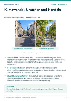 Geographie / Erdkunde Lernkarte: Klimawandel: Ursachen und Handeln (A5-PDF)