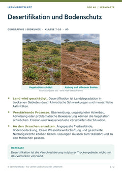 Geographie / Erdkunde Lernkarte: Desertifikation und Bodenschutz (A5-PDF)