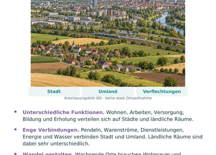 Geographie / Erdkunde: Stadt und Land – Vorderseite der A5-Lernkarte