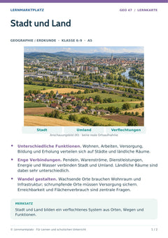 Geographie / Erdkunde Lernkarte: Stadt und Land (A5-PDF)