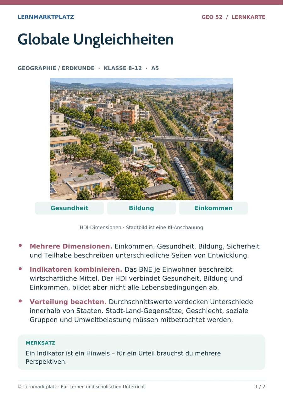 Geographie / Erdkunde: Globale Ungleichheiten – Vorderseite der A5-Lernkarte