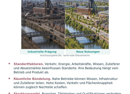 Geographie / Erdkunde: Industrie und Strukturwandel – Vorderseite der A5-Lernkarte