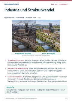 Geographie / Erdkunde Lernkarte: Industrie und Strukturwandel (A5-PDF)