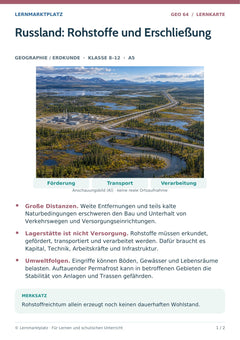 Geographie / Erdkunde Lernkarte: Russland: Rohstoffe und Erschließung (A5-PDF)