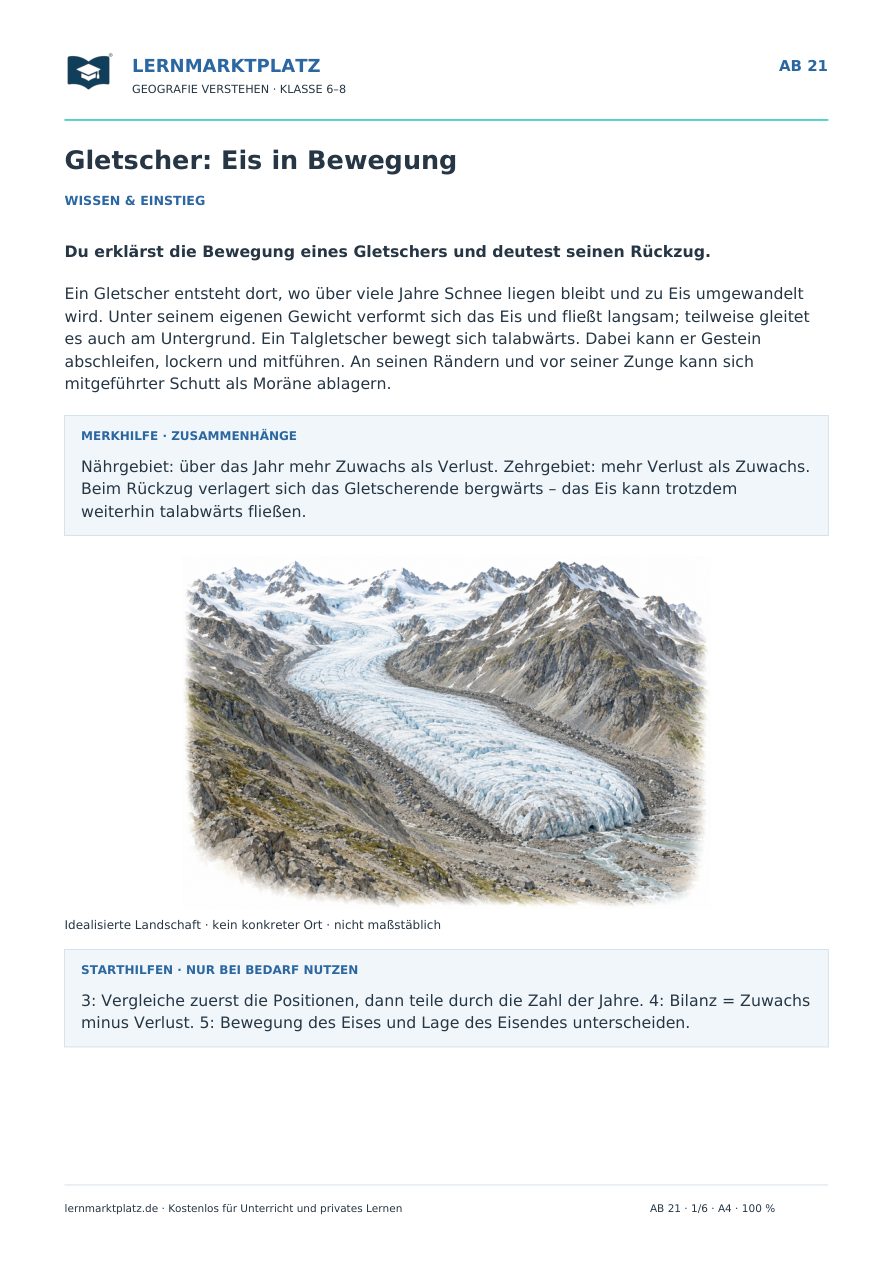 Gletscher: Eis in Bewegung – Vorschau des Arbeitsblatts