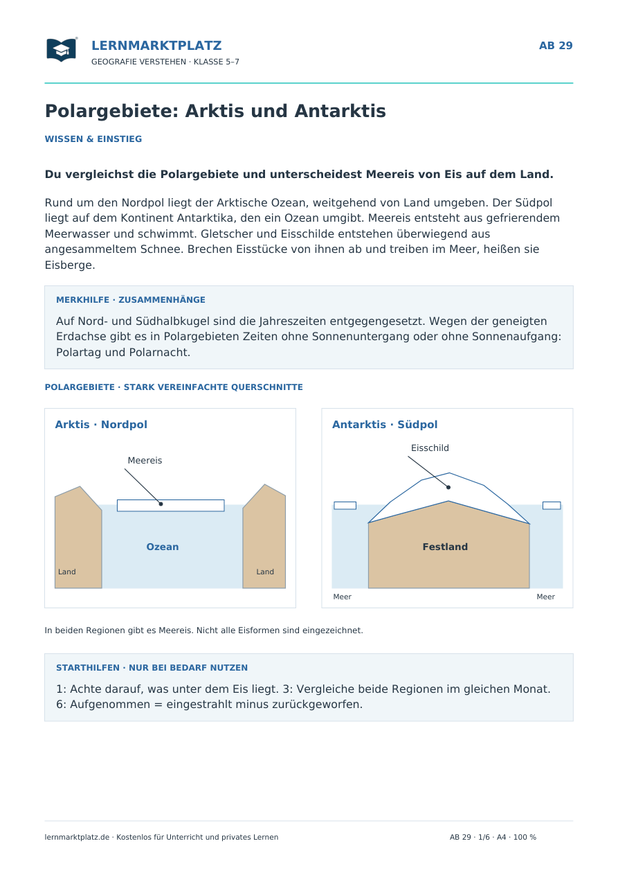 Polargebiete: Arktis und Antarktis – Vorschau des Arbeitsblatts