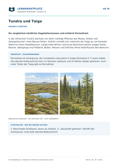 Tundra und Taiga – kostenloses Geografie-Arbeitsblatt mit Lösungen (PDF)
