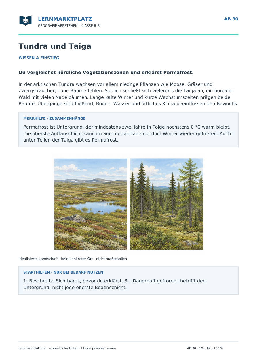 Tundra und Taiga – Vorschau des Arbeitsblatts