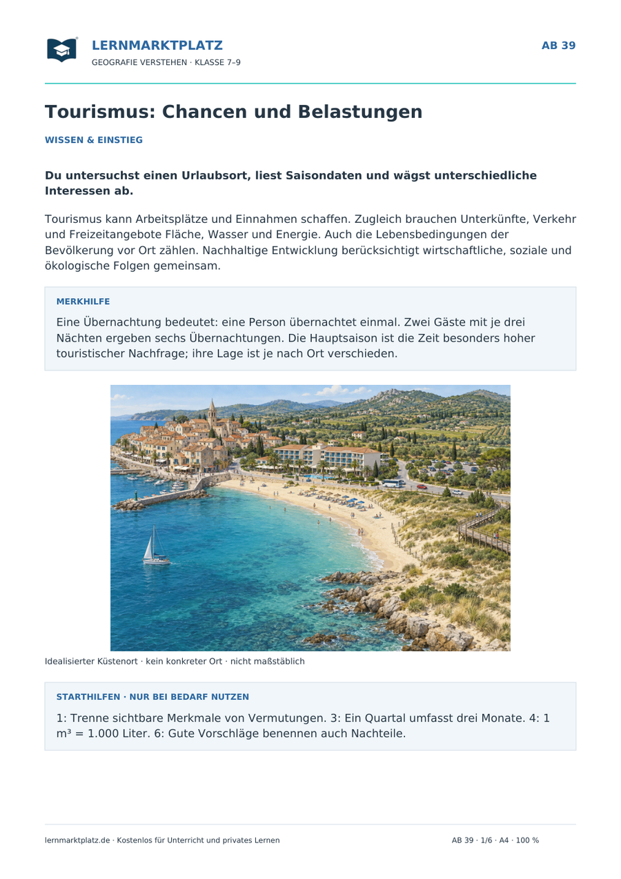 Tourismus: Chancen und Belastungen – Vorschau des Arbeitsblatts