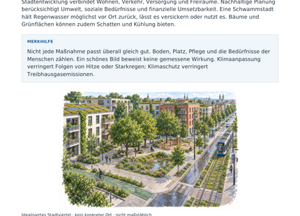 Die Stadt nachhaltig gestalten – Vorschau der Wissensseite des Geografie-Arbeitsblatts mit Lösungen