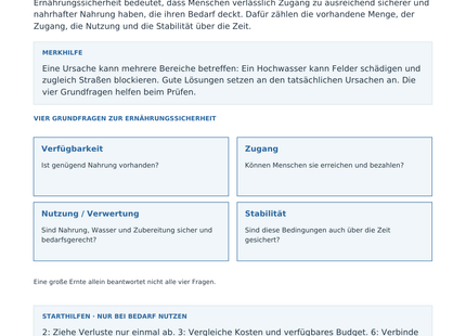 Ernährungssicherheit verstehen – Wissensseite des Geografie-Arbeitsblatts mit Lösungen