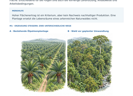 Ölpalmenplantage und Naturwald – Arbeitsblatt mit hochwertiger Schulbuchillustration