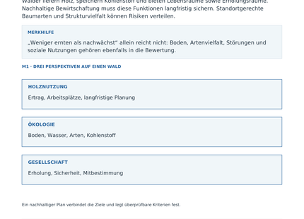 Nachhaltige Waldnutzung und Waldbewirtschaftung – Wissensseite des Geografie-Arbeitsblatts für Klasse 10–13