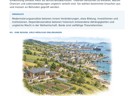 Entwicklungstheorien vergleichen – illustriertes Geografie-Arbeitsblatt für Klasse 10–13