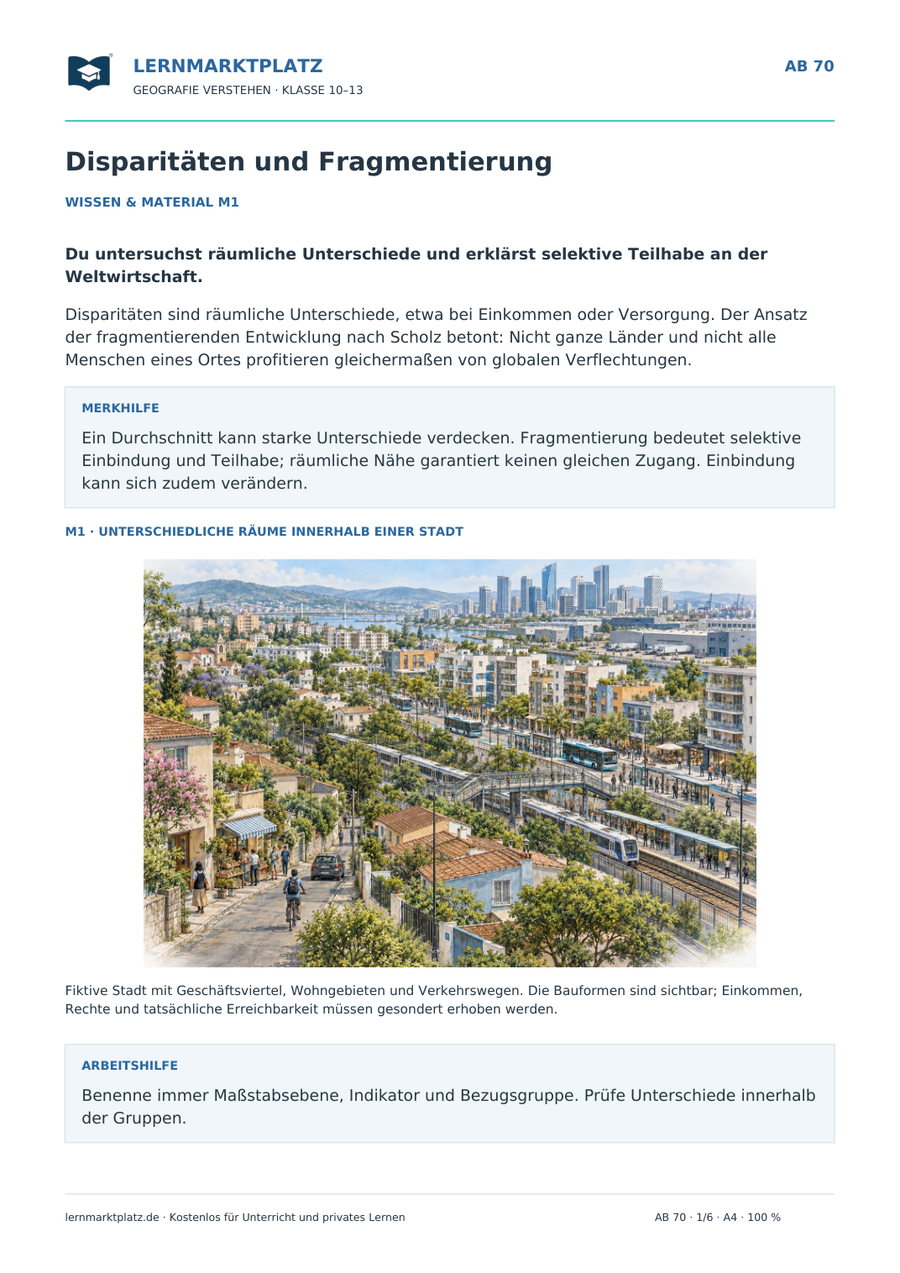 Disparitäten und Fragmentierung – illustriertes Geografie-Arbeitsblatt für Klasse 10–13