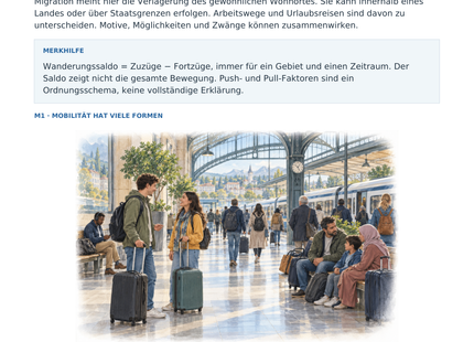 Migration erklären und messen – illustriertes Geografie-Arbeitsblatt für Klasse 10–13
