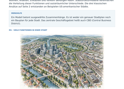 Stadtstrukturmodelle vergleichen – illustriertes Geografie-Arbeitsblatt für Klasse 10–13