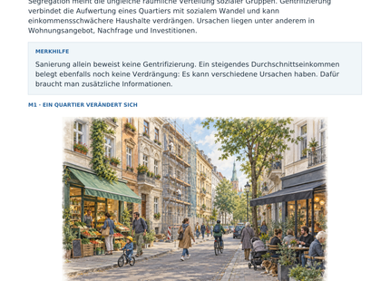 Segregation und Gentrifizierung – illustriertes Geografie-Arbeitsblatt für Klasse 10–13