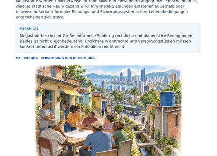 Megastädte und informelle Siedlungen – illustriertes Geografie-Arbeitsblatt für Klasse 10–13
