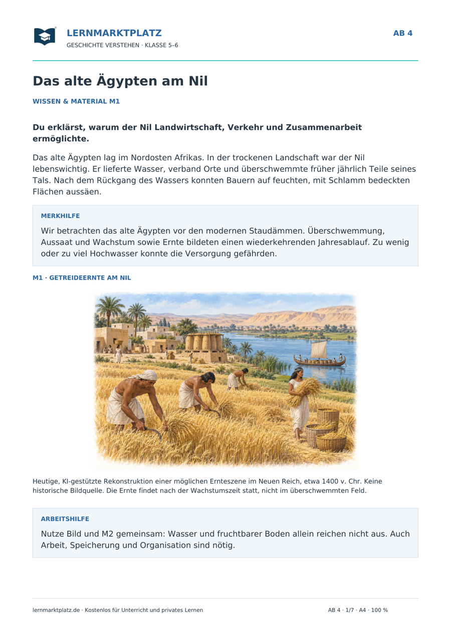 Das alte Ägypten am Nil – kostenloses Geschichte-Arbeitsblatt mit Lösungen (PDF)