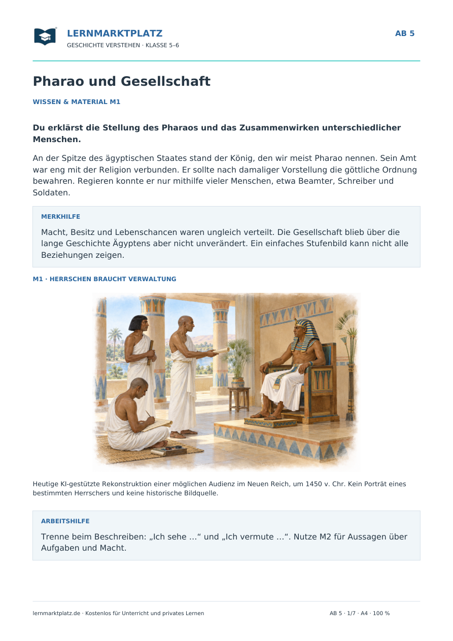 Vorschau: Pharao und Gesellschaft – Geschichte-Arbeitsblatt Klasse 5–6