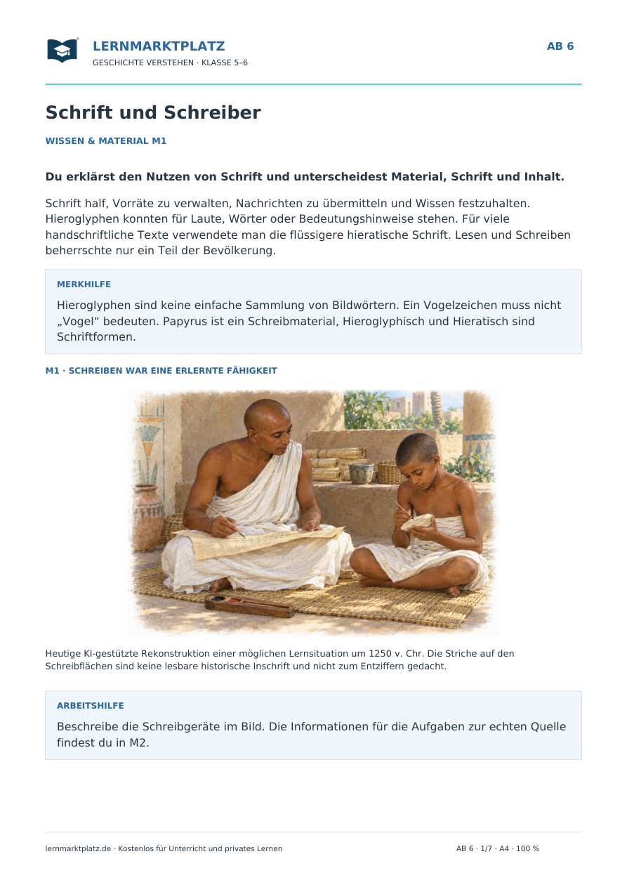 Vorschau: Schrift und Schreiber – Geschichte-Arbeitsblatt Klasse 5–6