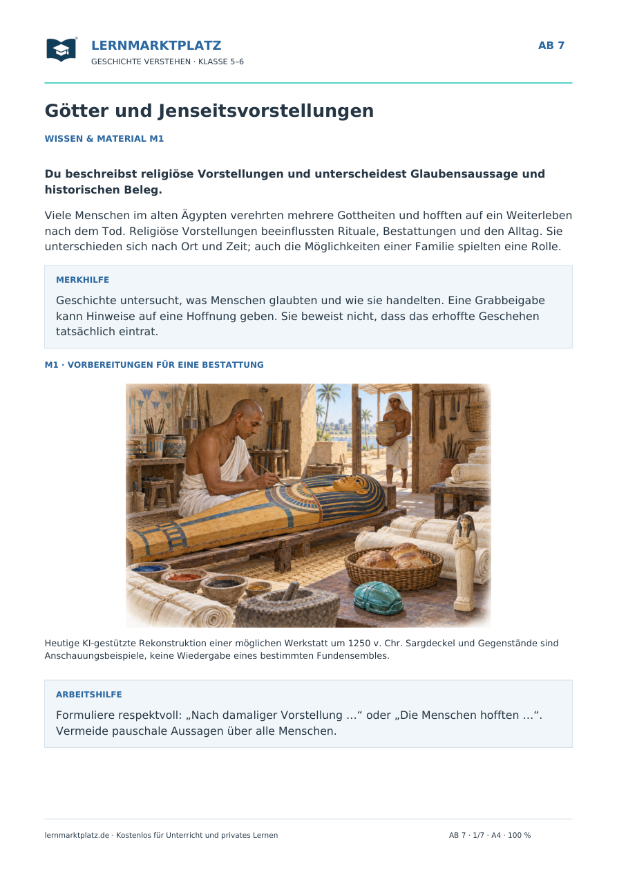 Vorschau: Götter und Jenseitsvorstellungen – Geschichte-Arbeitsblatt Klasse 5–6