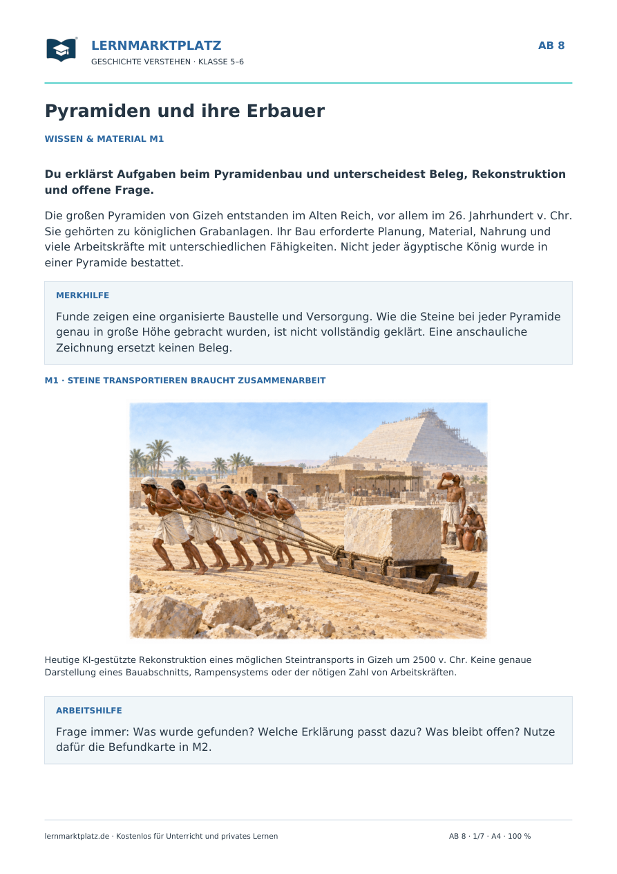 Vorschau: Pyramiden und ihre Erbauer – Geschichte-Arbeitsblatt Klasse 5–6
