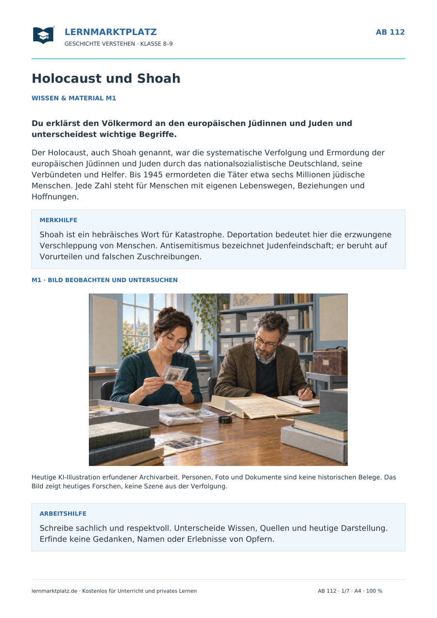 Vorschau: Holocaust und Shoah – Geschichte-Arbeitsblatt für Klasse 8–9 von Lernmarktplatz