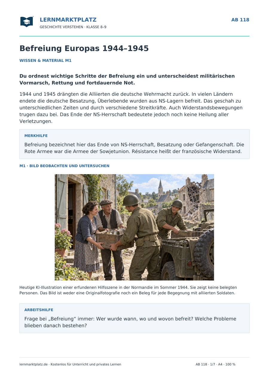 Vorschau: Befreiung Europas 1944–1945 – Geschichte-Arbeitsblatt für Klasse 8–9 von Lernmarktplatz