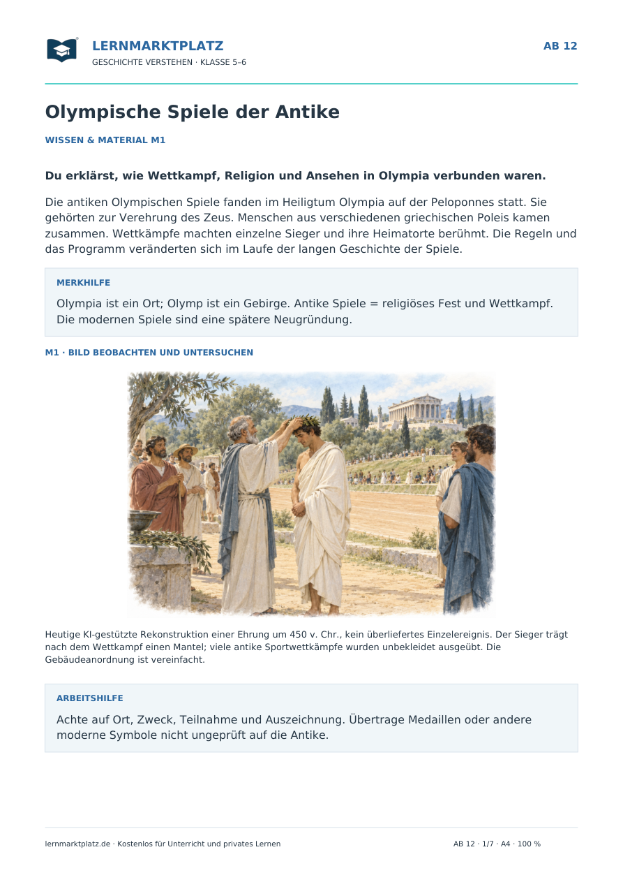Vorschau: Olympische Spiele der Antike – Geschichte-Arbeitsblatt Klasse 5–6