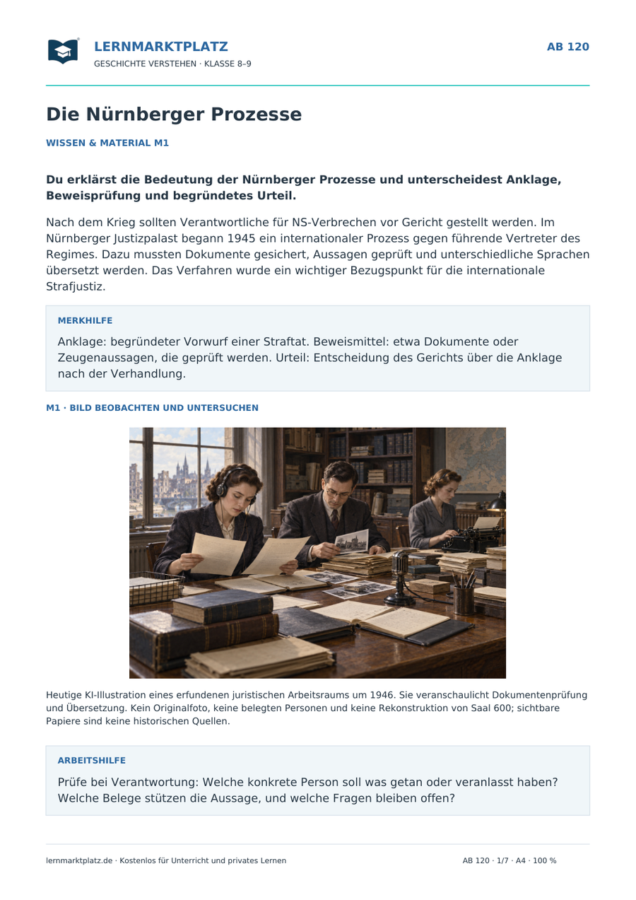 Vorschau: Die Nürnberger Prozesse – Geschichte-Arbeitsblatt für Klasse 8–9 von Lernmarktplatz