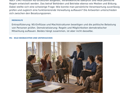 Erste Seite: Entnazifizierung und demokratischer Neubeginn – kostenloses Geschichte-Arbeitsblatt für Klasse 8–9 mit Lösungen