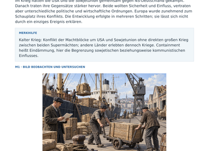 Erste Seite: Kalter Krieg und Marshallplan – kostenloses Geschichte-Arbeitsblatt für Klasse 8–9 mit Lösungen