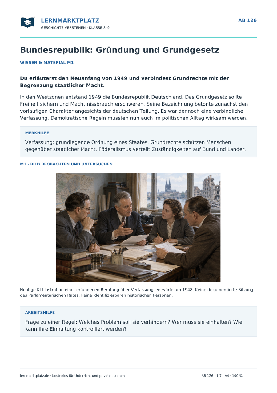 Bundesrepublik: Gründung und Grundgesetz – Vorschau des Geschichte-Arbeitsblatts 126