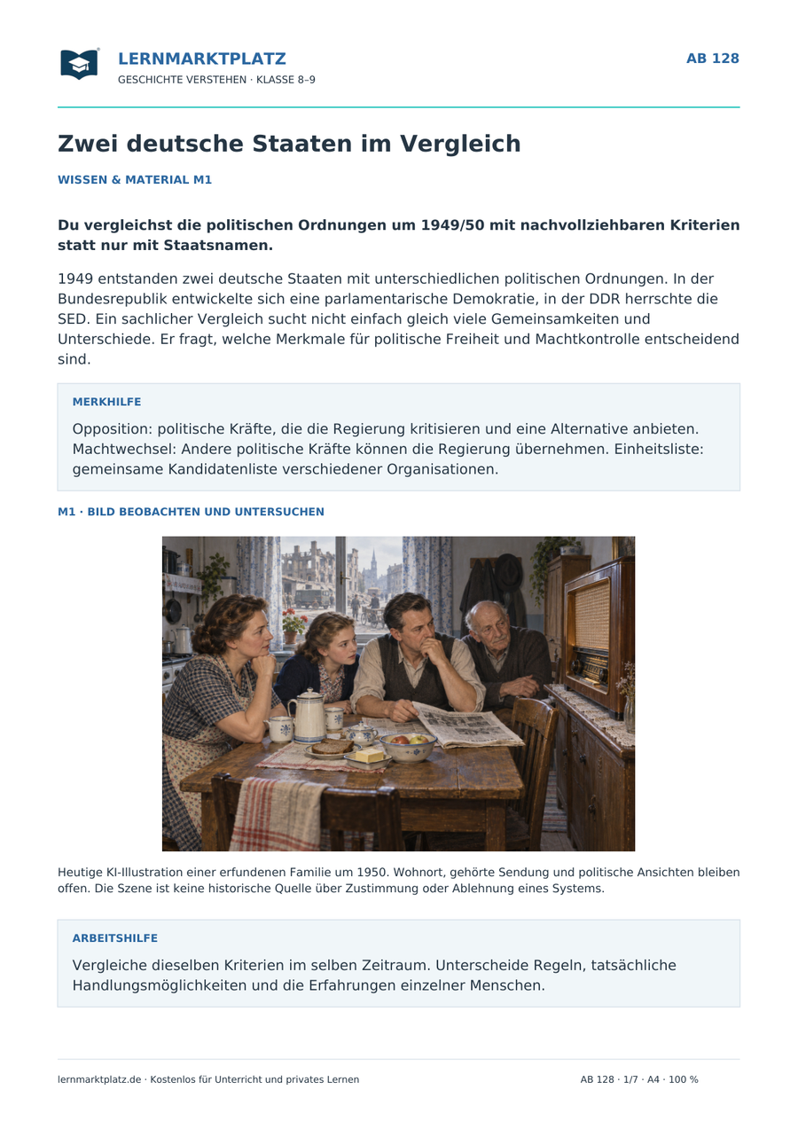 Zwei deutsche Staaten im Vergleich – Vorschau des Geschichte-Arbeitsblatts 128