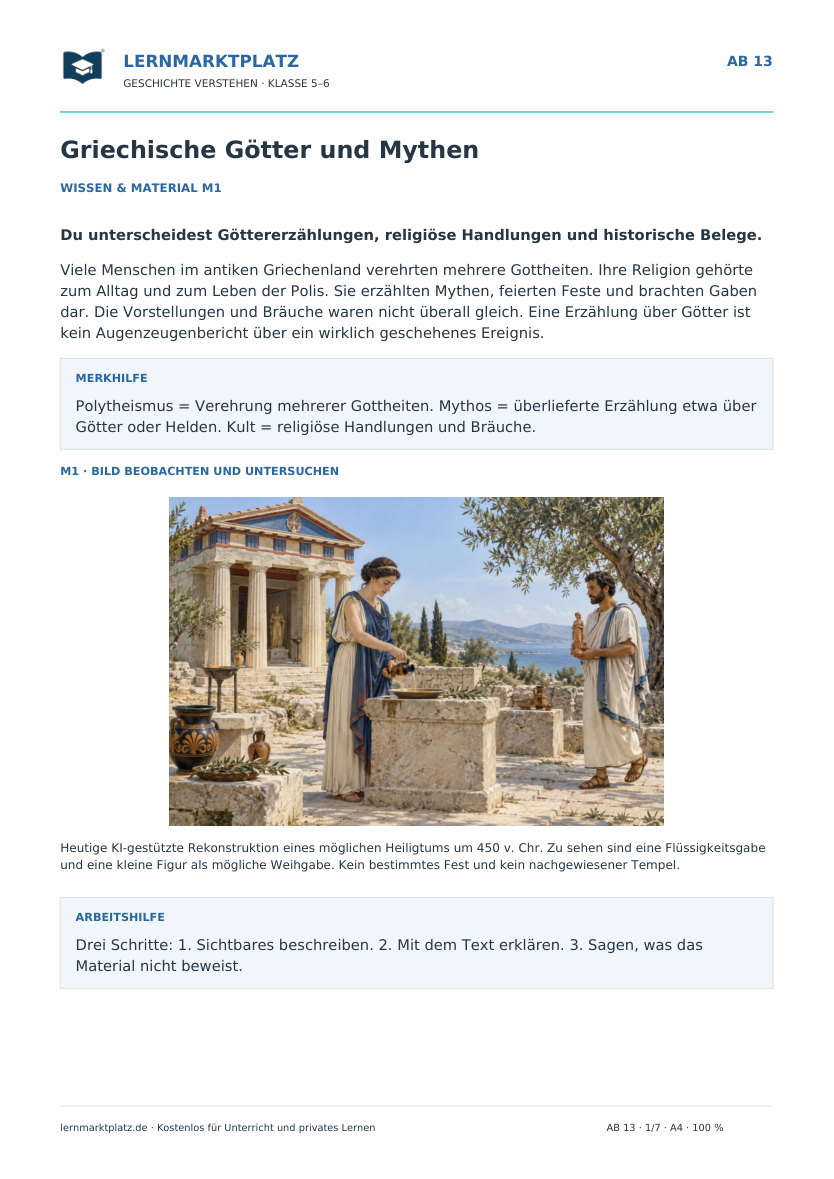 Vorschau: Griechische Götter und Mythen – Geschichte-Arbeitsblatt Klasse 5–6