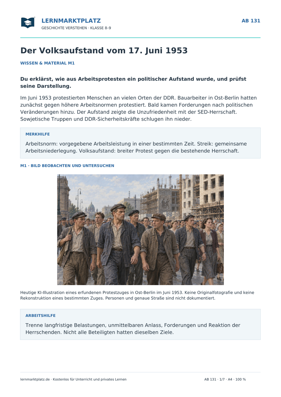 Vorschau Geschichte-Arbeitsblatt 131 mit Lösungen