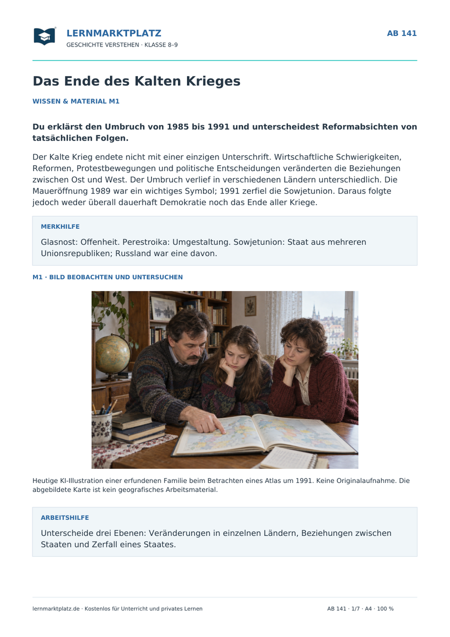 Vorschau Geschichte-Arbeitsblatt 141: Das Ende des Kalten Krieges, mit Lösungen